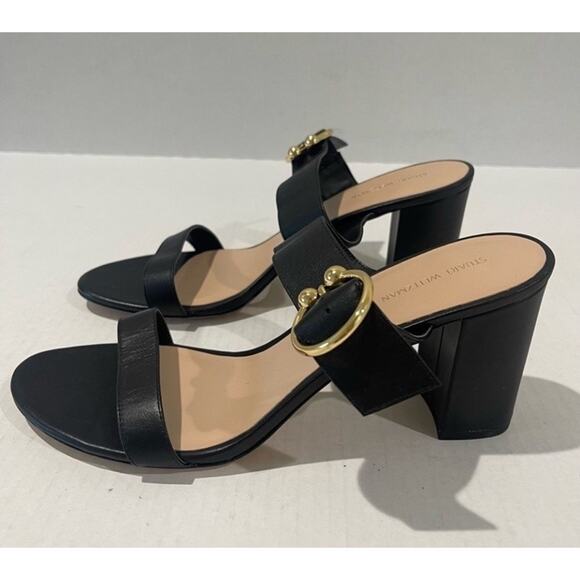 STUART WEITZMAN BELINDA BLOCK LEATHER STRAP SLIDE SANDAL MULE BLACK SIZE 7.5 - Picture 9 of 12